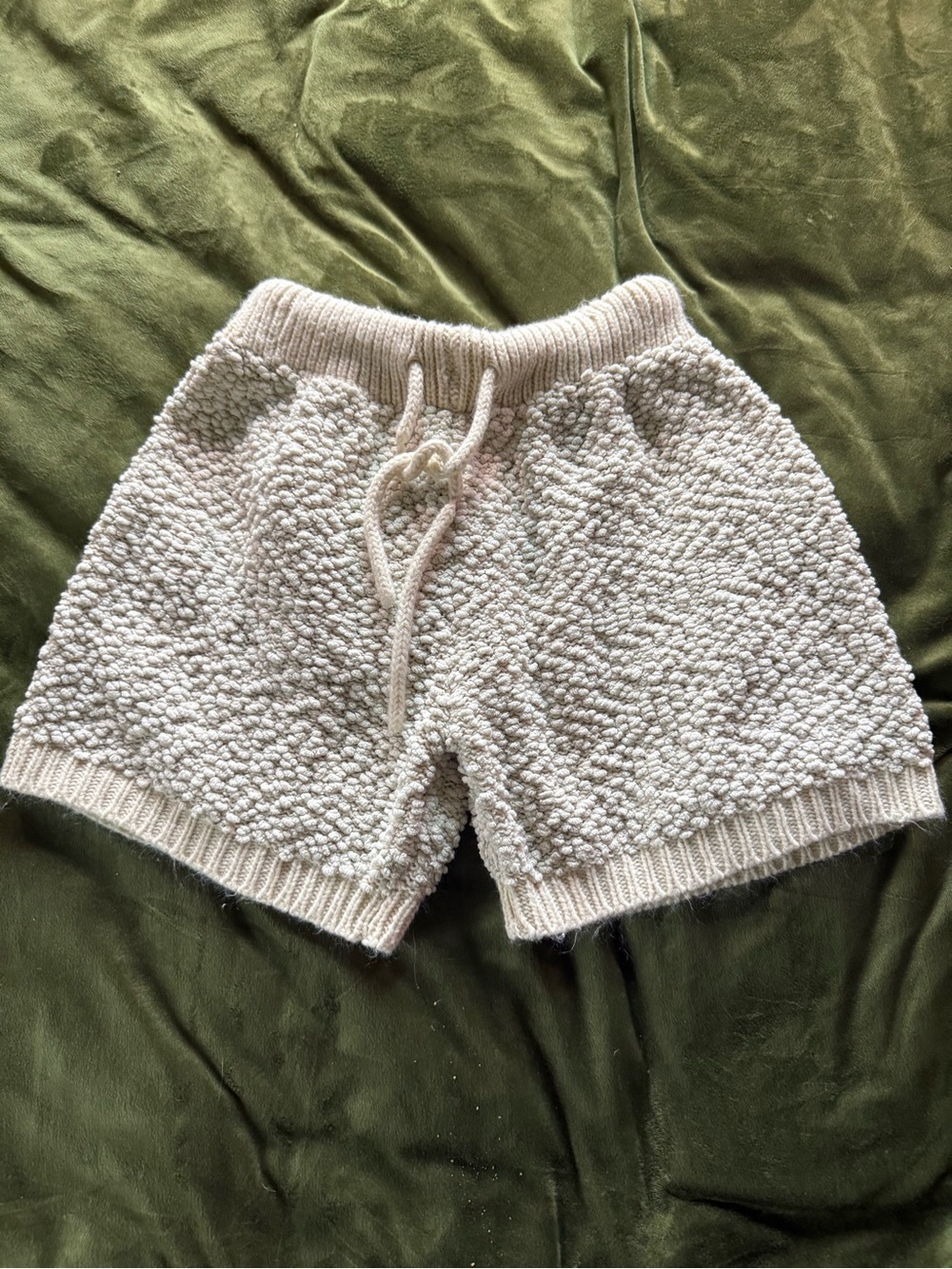 POL Cream Bouclé Knit Athletic Shorts with Drawstring